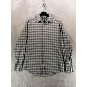 John Varvatos Button Down Shirt Mens Small White Gray Check Plaid Cotton Casual